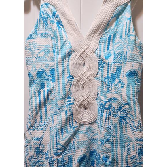Lilly Pulitzer White Aqua Blue Cord Embelished Cotton Dress Lined Sz 4 MSRP $208 - Picture 6 of 12